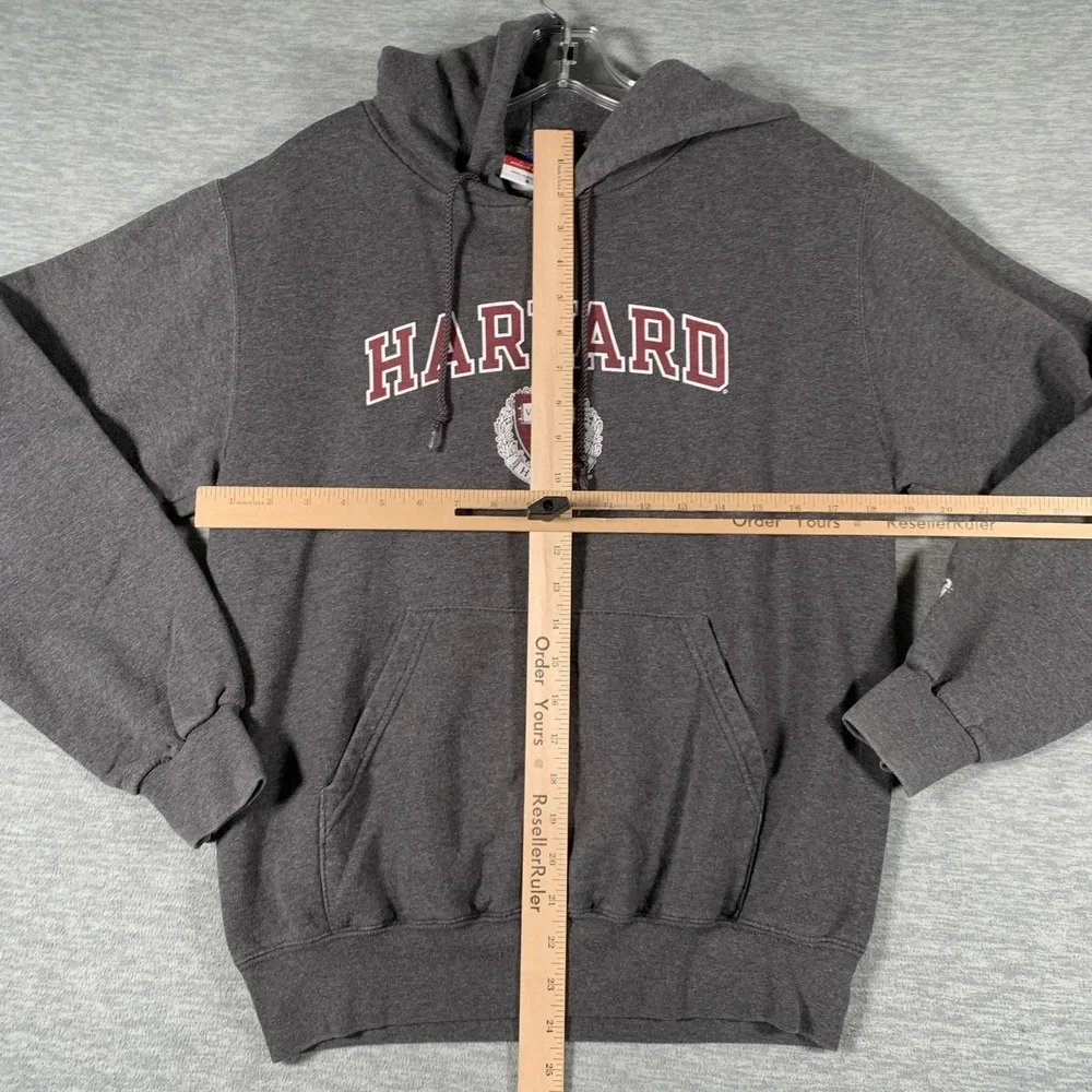 Harvard Hoodie Mens Small Gray Champion Pullover Fleece Sweatshirt‎ Logo Graphic